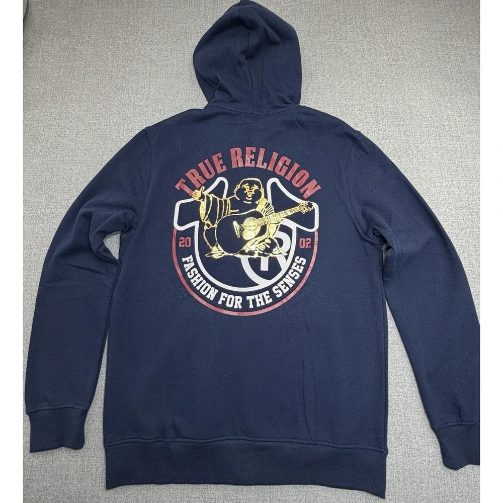 True Religion Buddha Zip Hoodie Navy Blue Jacket Sweatshirt Full Zip New Large